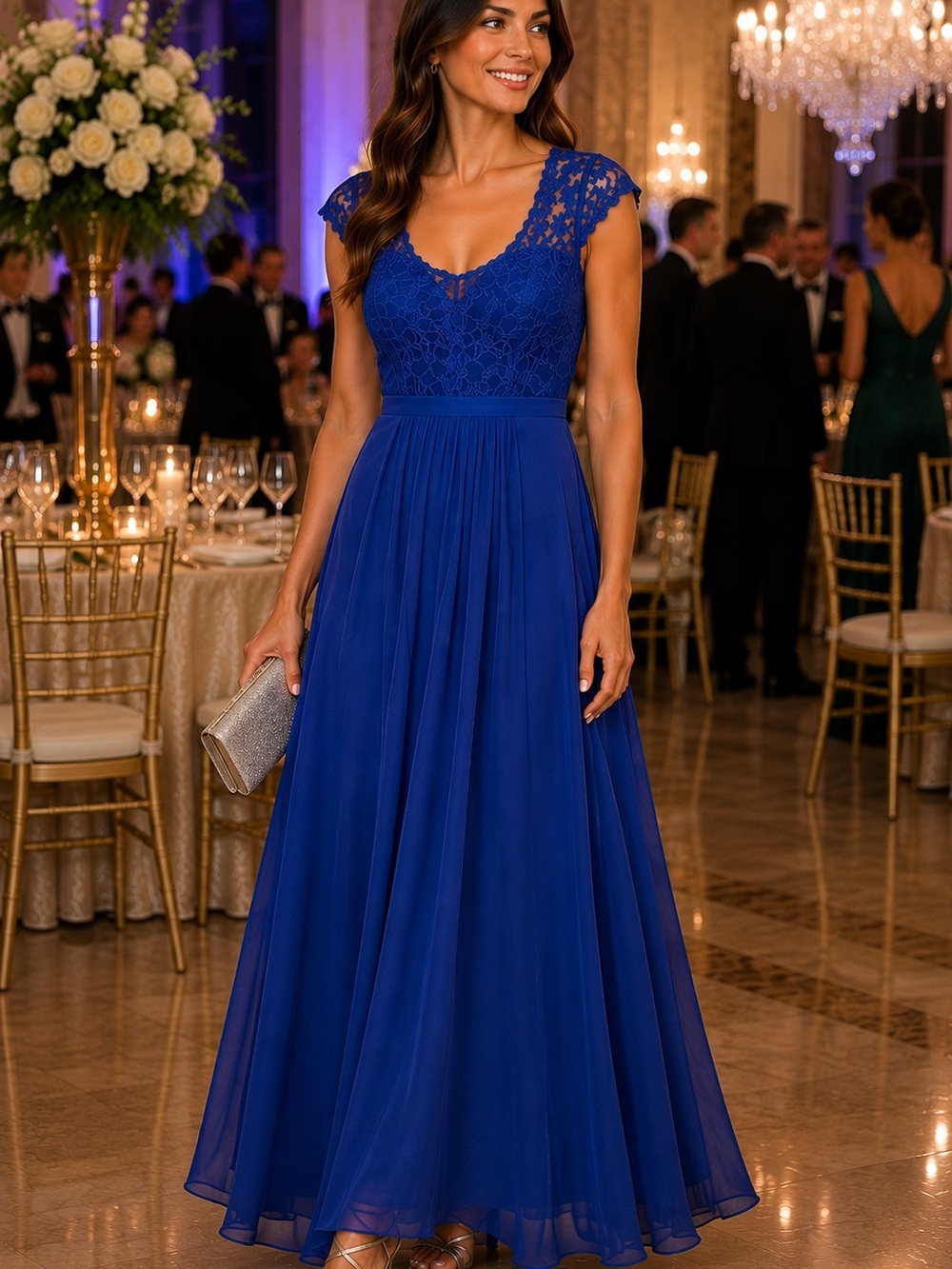 PAKULA Royal Blue Lace Maxi Dress Women’s Size Large | Formal Evening Gown